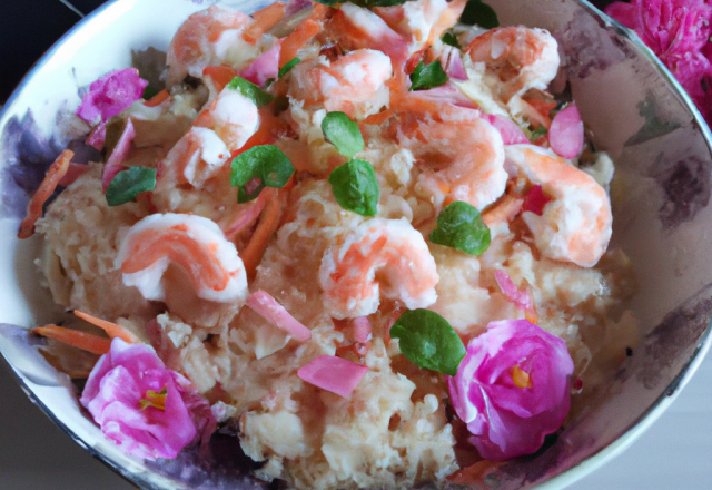 Salade de nouilles de riz et crevettes roses