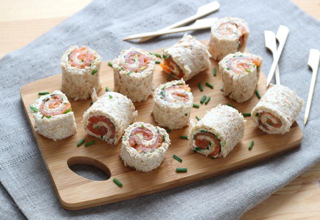 Faciles et économiques : ces mini roulés au saumon façon makis avec du pain de mie sont parfaits pour l’apéritif de Noël