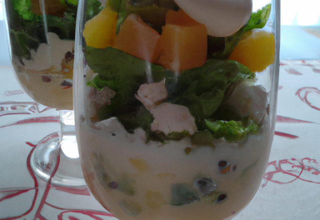 Verrine mesclun de salade au fromage fruité