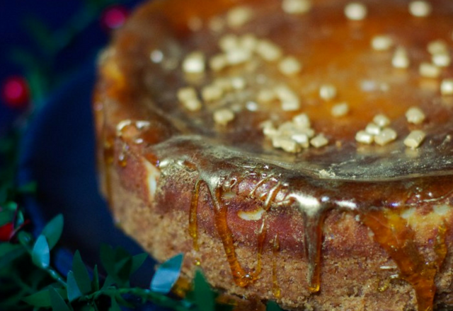 Cheese-cake au mascarpone, petits Lu et caramel