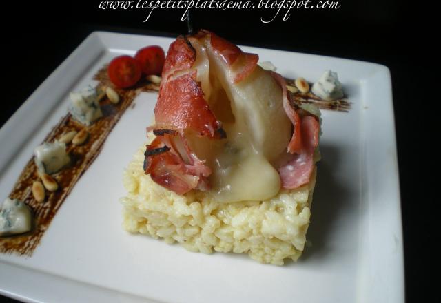 Risotto à la pancetta et sa poire fondante au gorgonzola