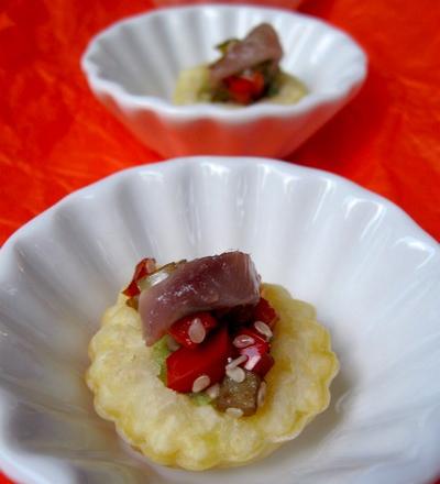 Feuilleté au poivron vert et anchois mariné