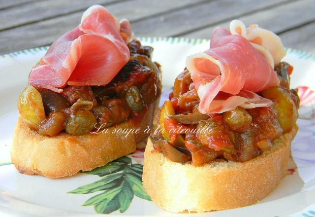 Crostini de caponata et jambon