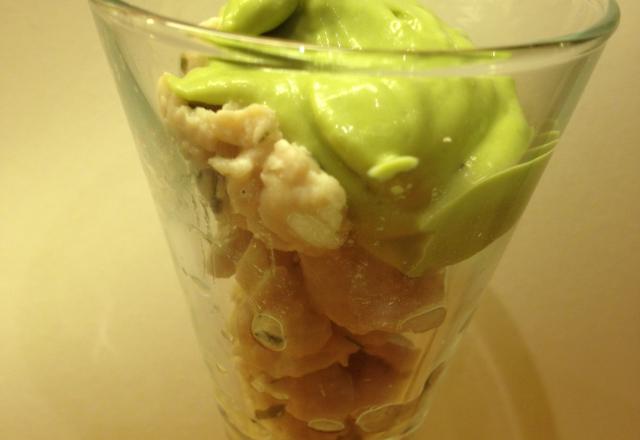 Verrine de poulet Asiatique, mayonnaise d'avocat