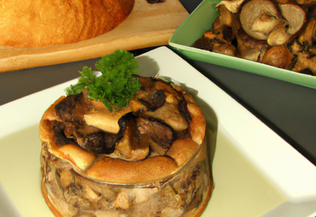 Pastilla de champignons des bois, escargots et pieds de porc