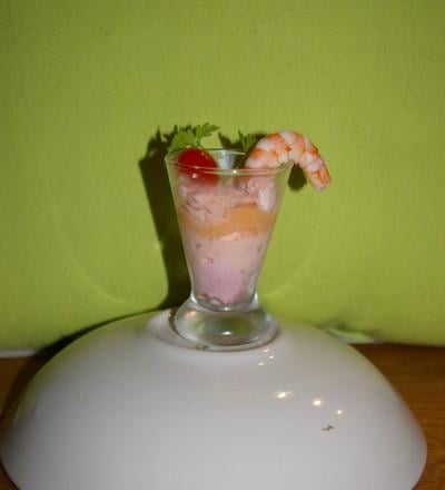 Verrine tarama, saumon et crevettes