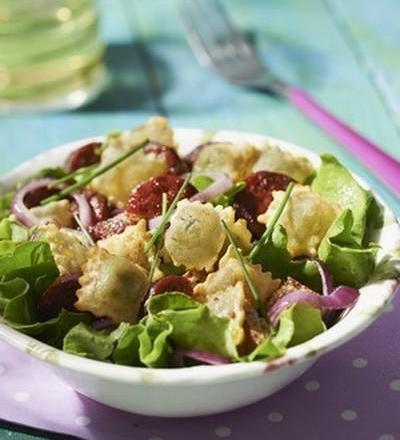 Salade de ravioles et chorizo à la plancha