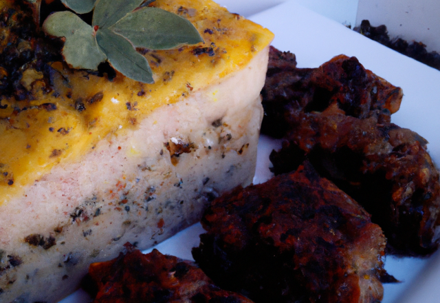 Parmentier de céleri et boudin noir, chapelure de pain d'épices