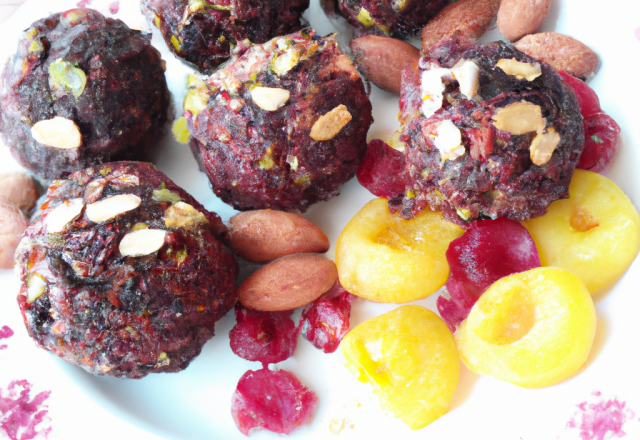 Boulettes pâte d'amande et fruits confits au chocolat