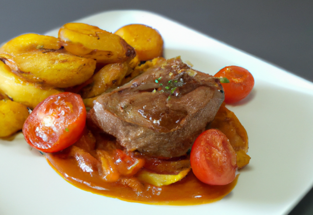 Filet mignon de chevreuil auce tomate et patates