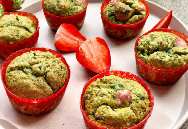 Muffins au thé matcha, aux fraises confites et à la noix de coco