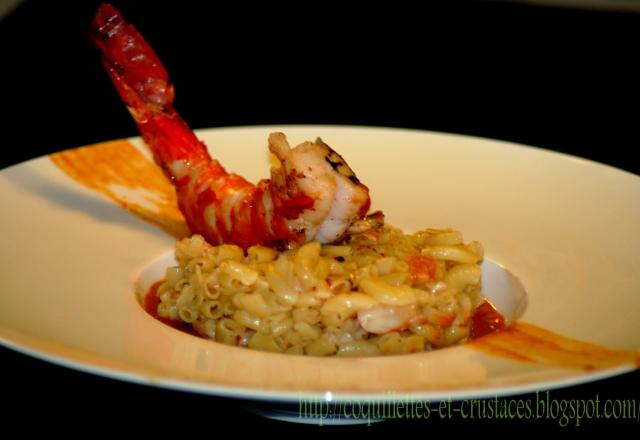 Risotto de coquillettes aux crustacés, et sa bisque