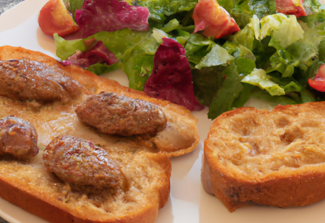 Tartines de boudin de Paris et salade croquante aux herbes