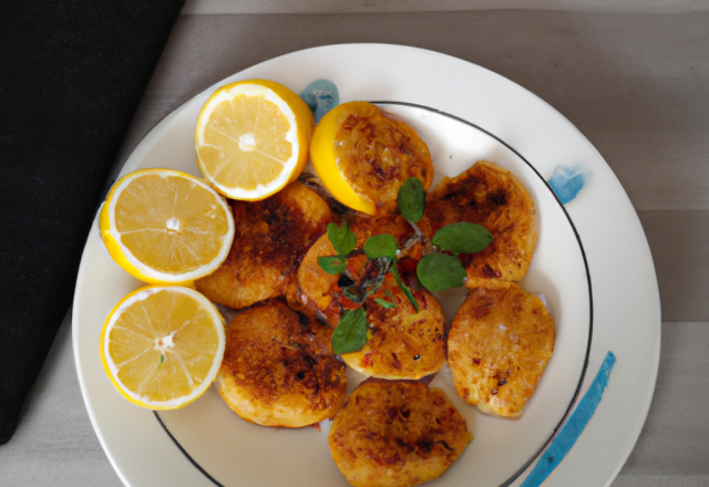 Médaillons de lotte panés aux épices et fine semoule au zeste de citron