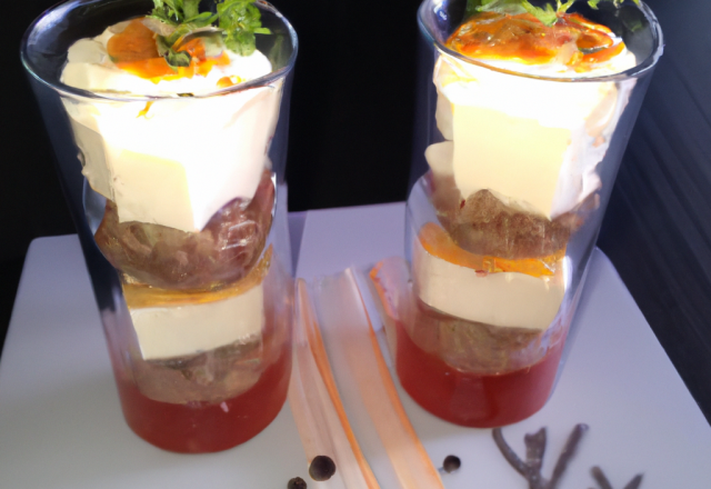 Verrine croustillante de boudin blanc et fromage de langres