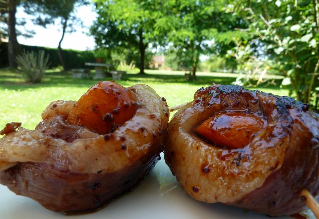 Brochettes de magret de canard aux abricots à griller