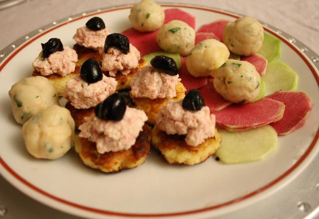 Bouchées au gorgonzola et Galettes de Princesse Amandine ® à la mousse de mortadelle