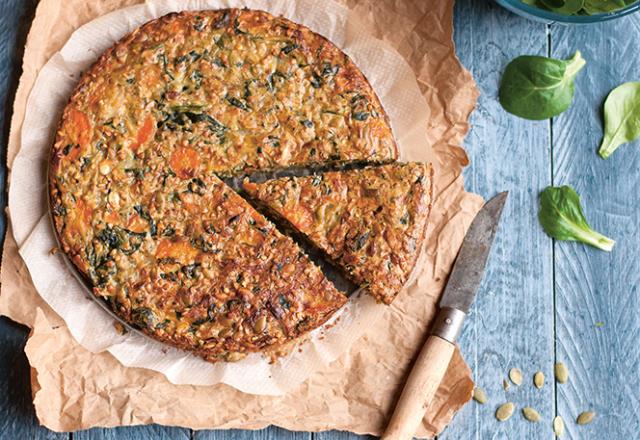 Grande galette-repas de kasha aux légumes et comté