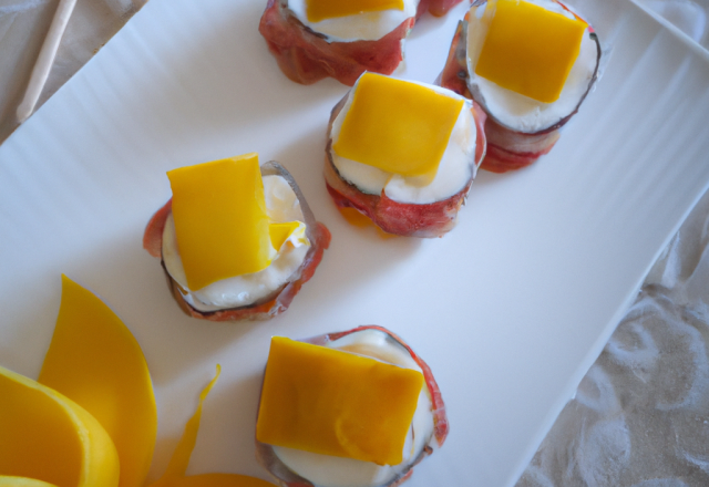 Sushi chèvre frais ail noix et mangue