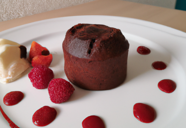 Fondant au chocolat et son coulis de framboises