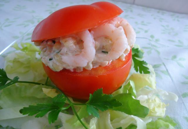 Tomates surprises à l'ebly et aux crevettes