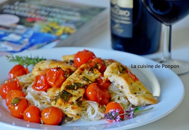 Escalope de poulet au citron et tomates cerise