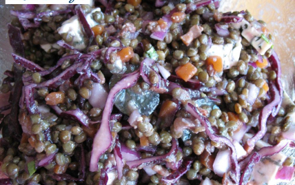 Salade de lentilles vertes, chou rouge et raisin