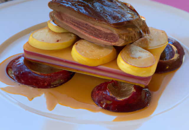 Gâteau de pomme et magret de canard au foie gras