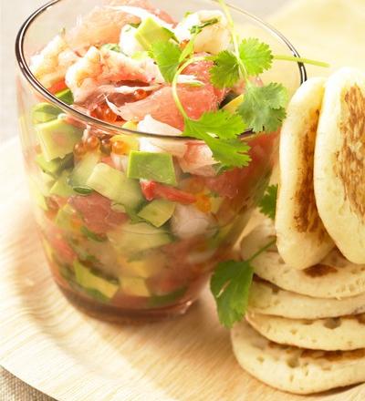 Tartare de pamplemousse de Floride, crevettes et avocats