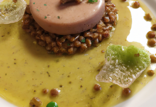 Cristal de foie gras aux lentilles vertes du Puy en Velay et à la Fourme d'Ambert