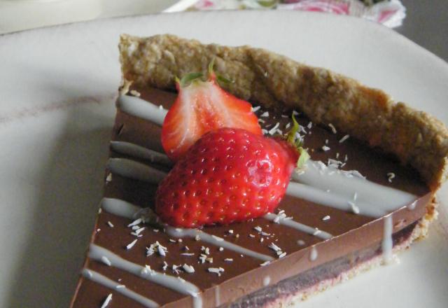 Tarte Fraise, choco & coco, à la farine de petit épeautre