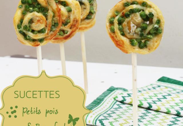 Sucettes de petits pois et Roquefort papillon