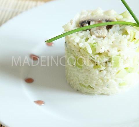 Riz sauté aux poireaux et aux champignons