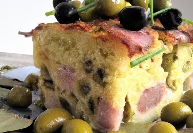 Cake lardons, fromage, olives vertes