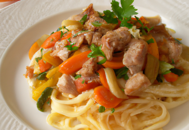 Linguine au veau, Parme et légumes