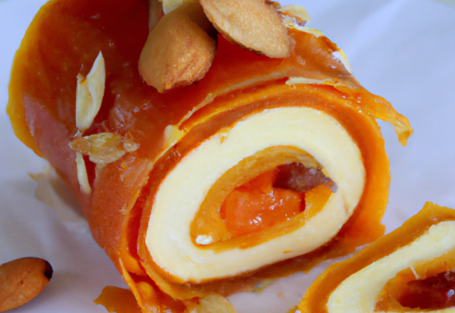 Gâteau roulé abricot, miel et amandes