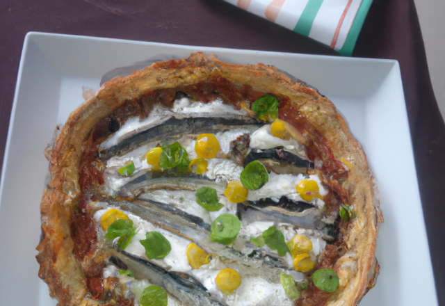 Tarte fine aux sardines, ricotta et légumes du soleil