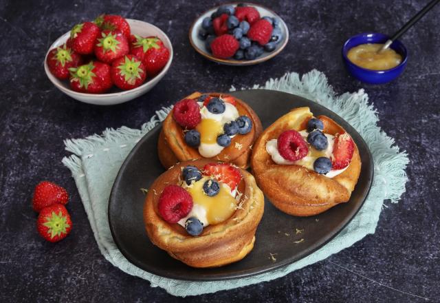 Mini dutch pancakes, crème de cheesecake et fruits frais