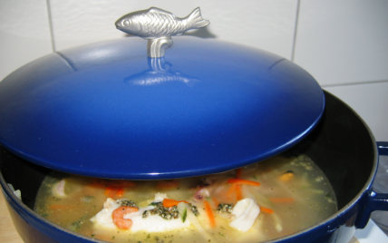 Soupe de pistou au poisson et ses légumes maison