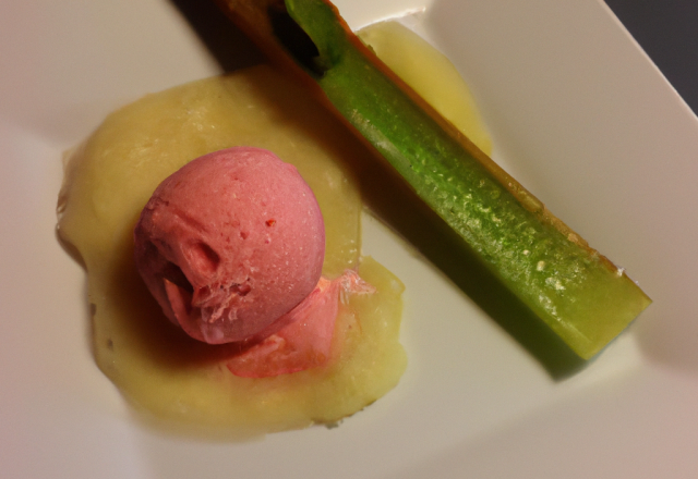 Feuillantine de compotiers de rhubarbe et son sorbet au genièvre