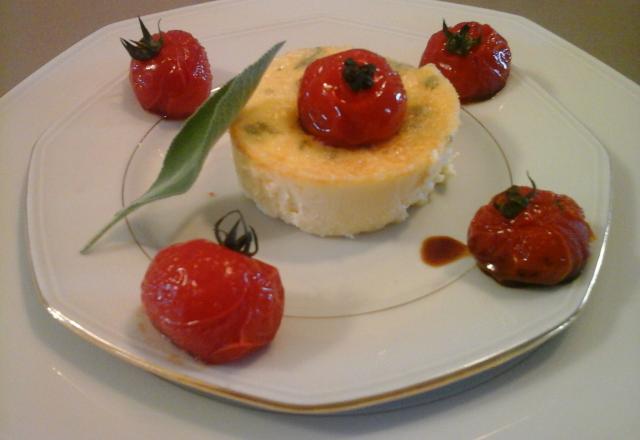 Flan au parmesan et à la sauge et sa farandole de tomates cerise