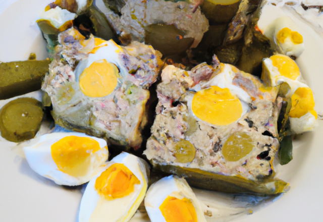 Terrine de Beaufort aux artichauts,œufs pochés à la moutarde