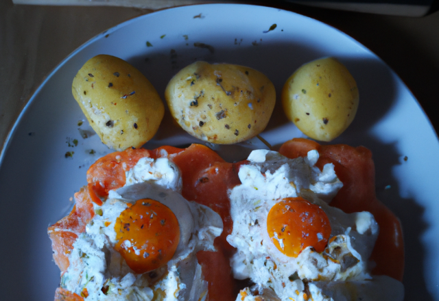 Pommes de terre au Cottage Cheese et aux œufs de saumon