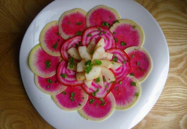 Carpaccio de légumes racines et poires