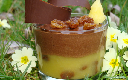 Duo chocolat et ananas, raisins au rhum