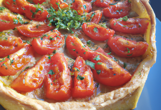 Tarte au thon, coulis de tomates et herbes