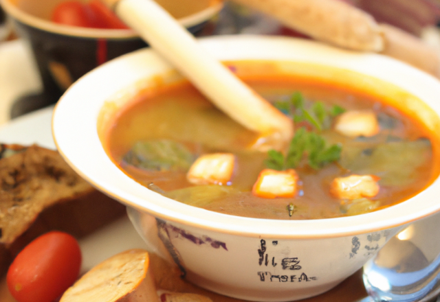 Potage cultivateur avec baguette grillée