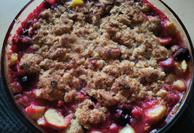 Crumble aux pommes et aux fruits rouges.