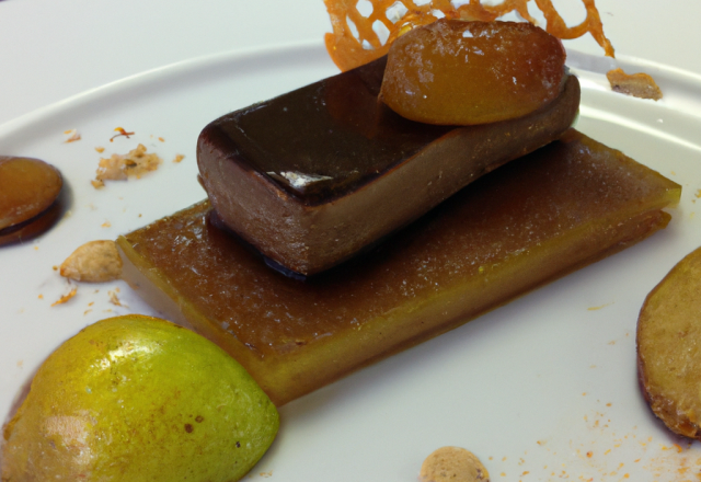 Pavé de chocolat au foie gras poêlé avec ses croustillants de pommes