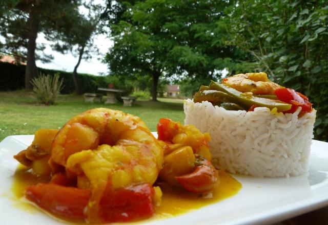 Gambas et noix de Saint-Jacques au lait de coco